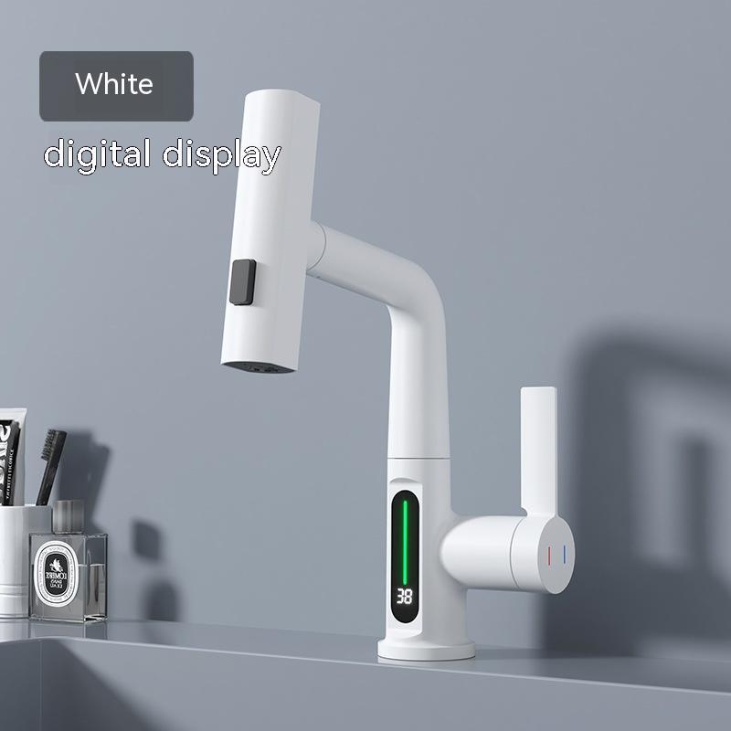 Smart LED Temperature Display Faucet with 360° Swivel & Pull-Out Sprayer