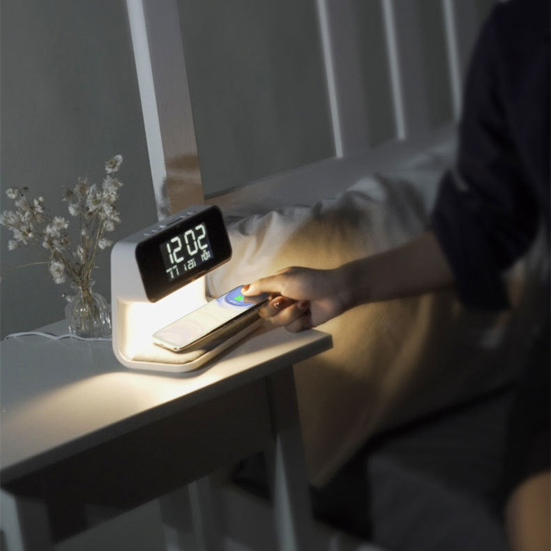 3-in-1 Bedside Lamp with Wireless Charging & LCD Alarm Clock