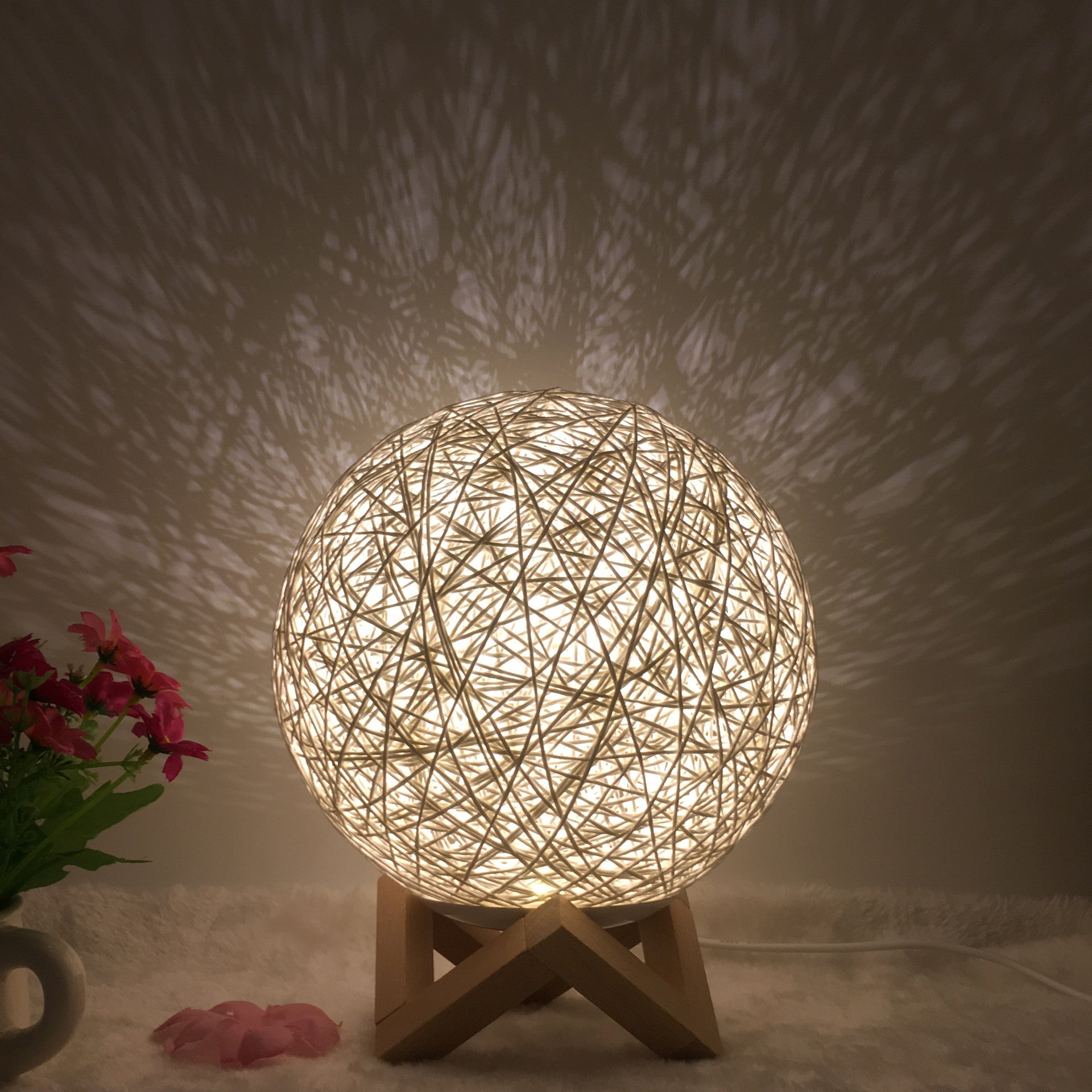 Rattan Ball LED Table Lamp | RGB Color-Changing Bedside Light
