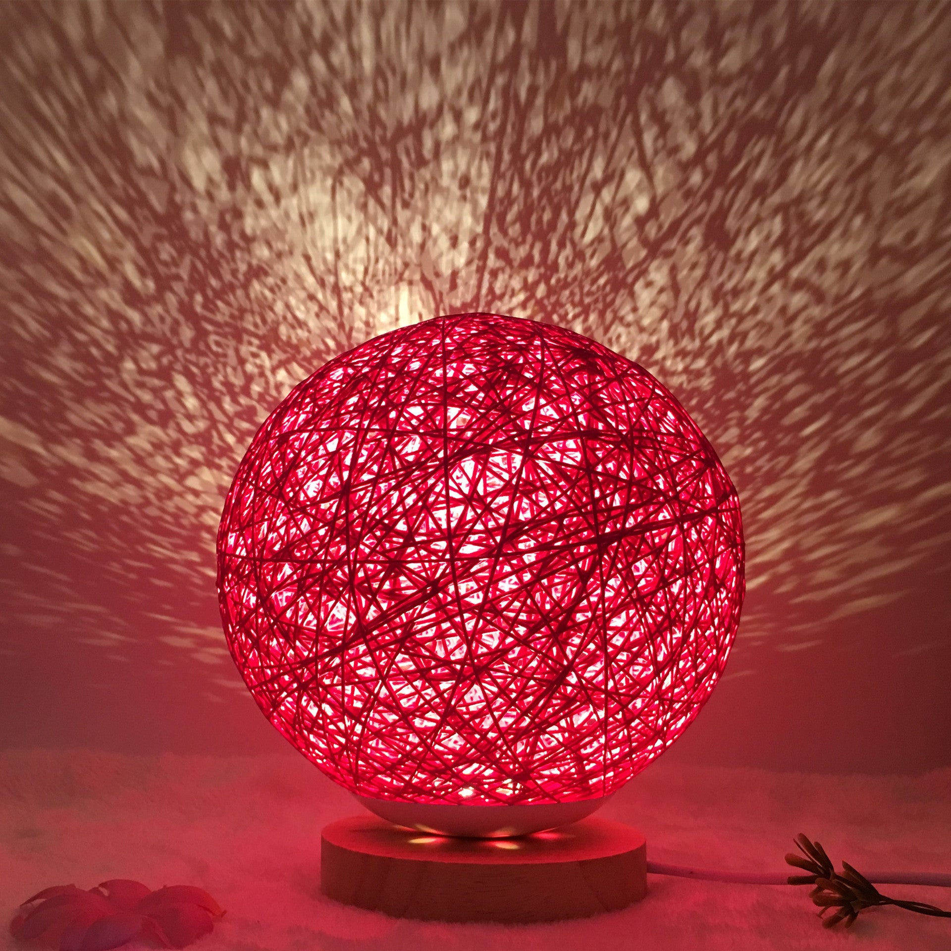 Rattan Ball LED Table Lamp | RGB Color-Changing Bedside Light
