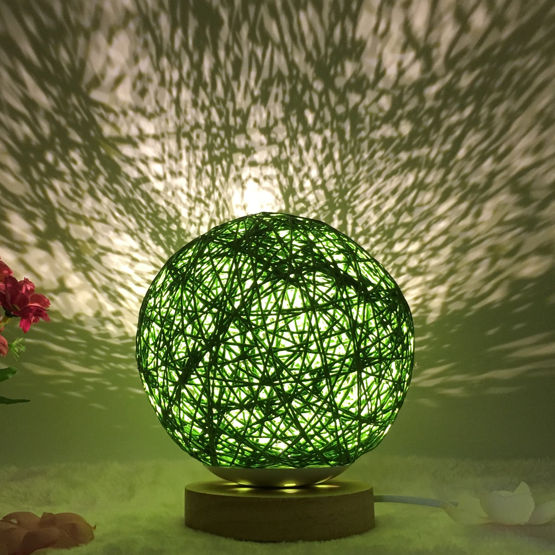 Rattan Ball LED Table Lamp | RGB Color-Changing Bedside Light