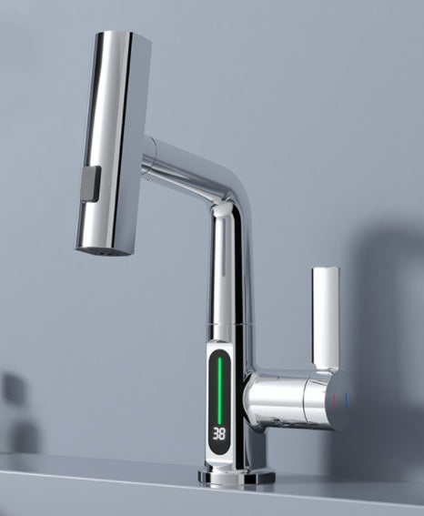 Smart LED Temperature Display Faucet with 360° Swivel & Pull-Out Sprayer