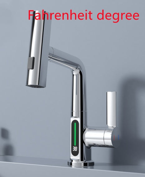 Smart LED Temperature Display Faucet with 360° Swivel & Pull-Out Sprayer