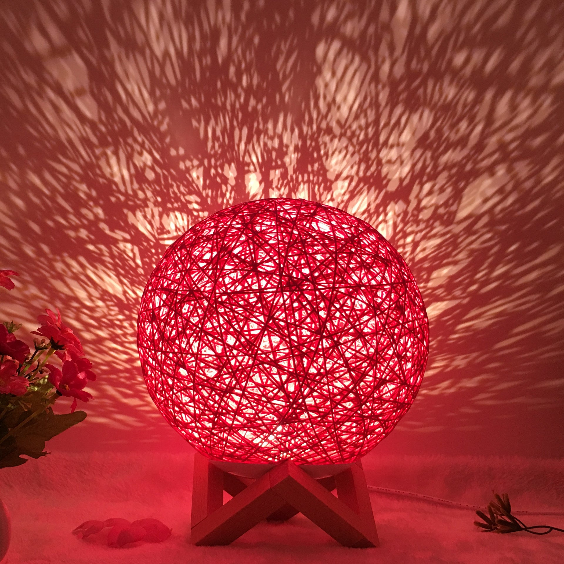 Rattan Ball LED Table Lamp | RGB Color-Changing Bedside Light
