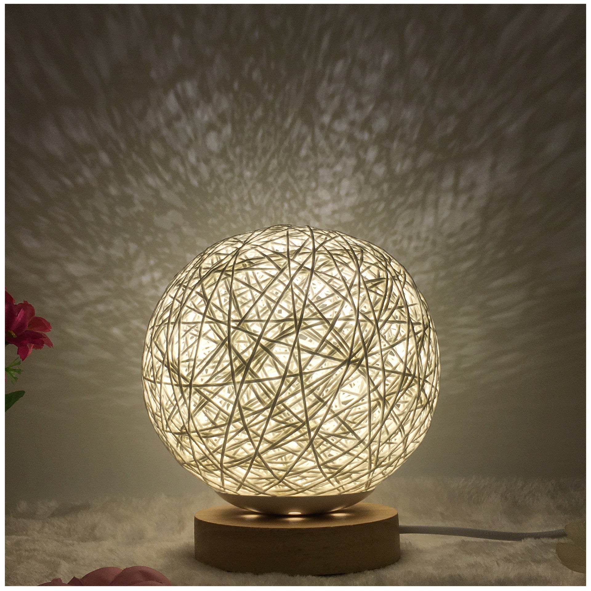Rattan Ball LED Table Lamp | RGB Color-Changing Bedside Light