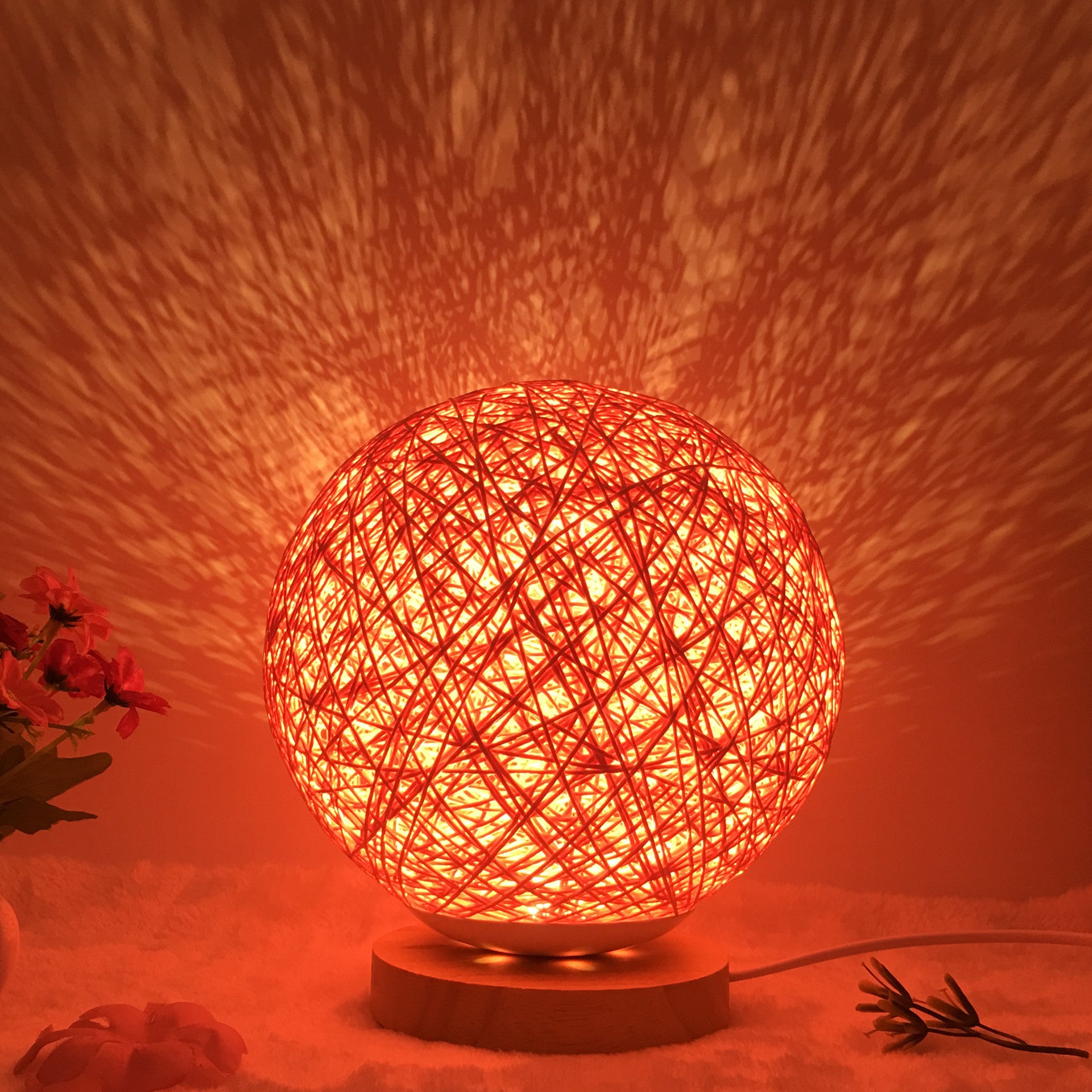 Rattan Ball LED Table Lamp | RGB Color-Changing Bedside Light