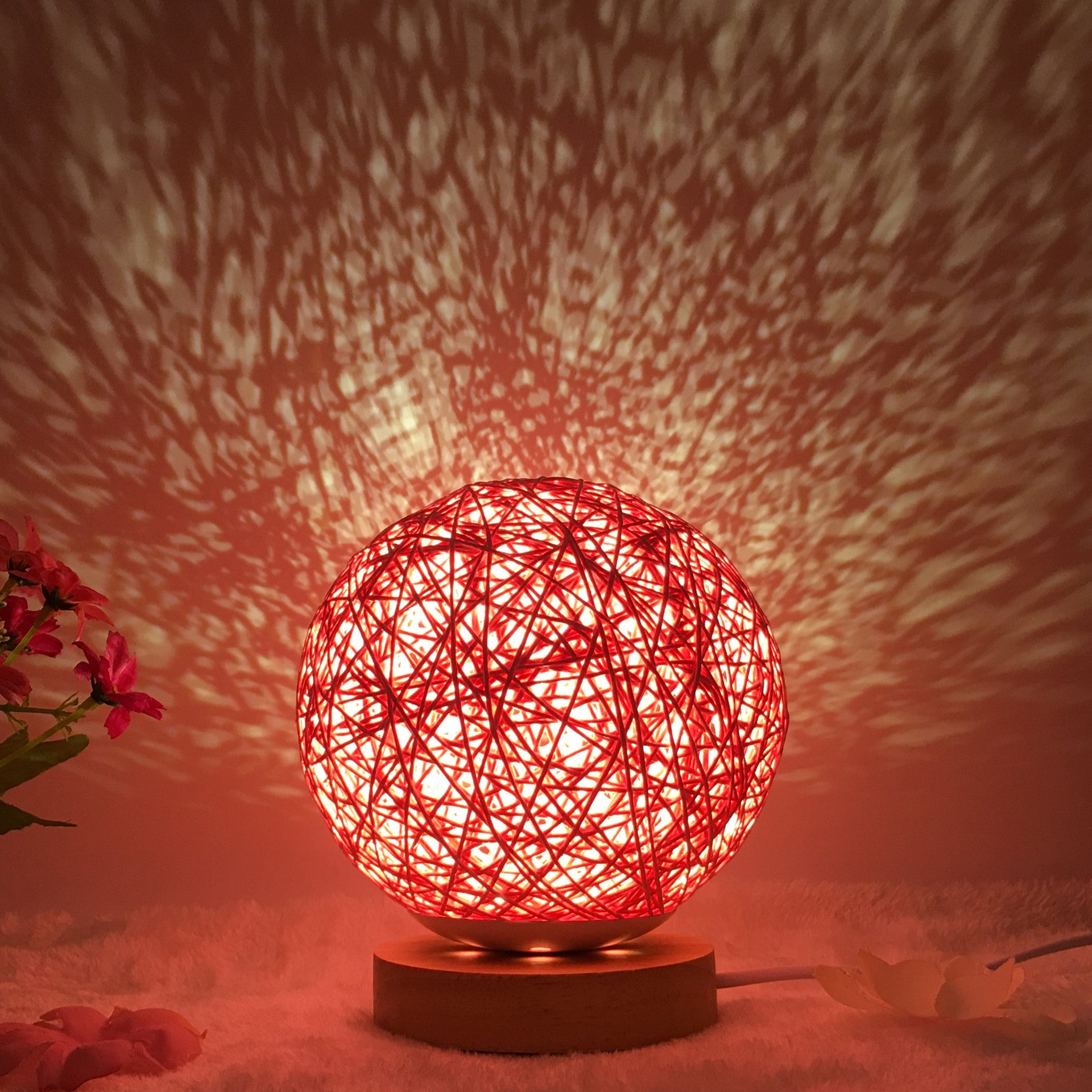 Rattan Ball LED Table Lamp | RGB Color-Changing Bedside Light