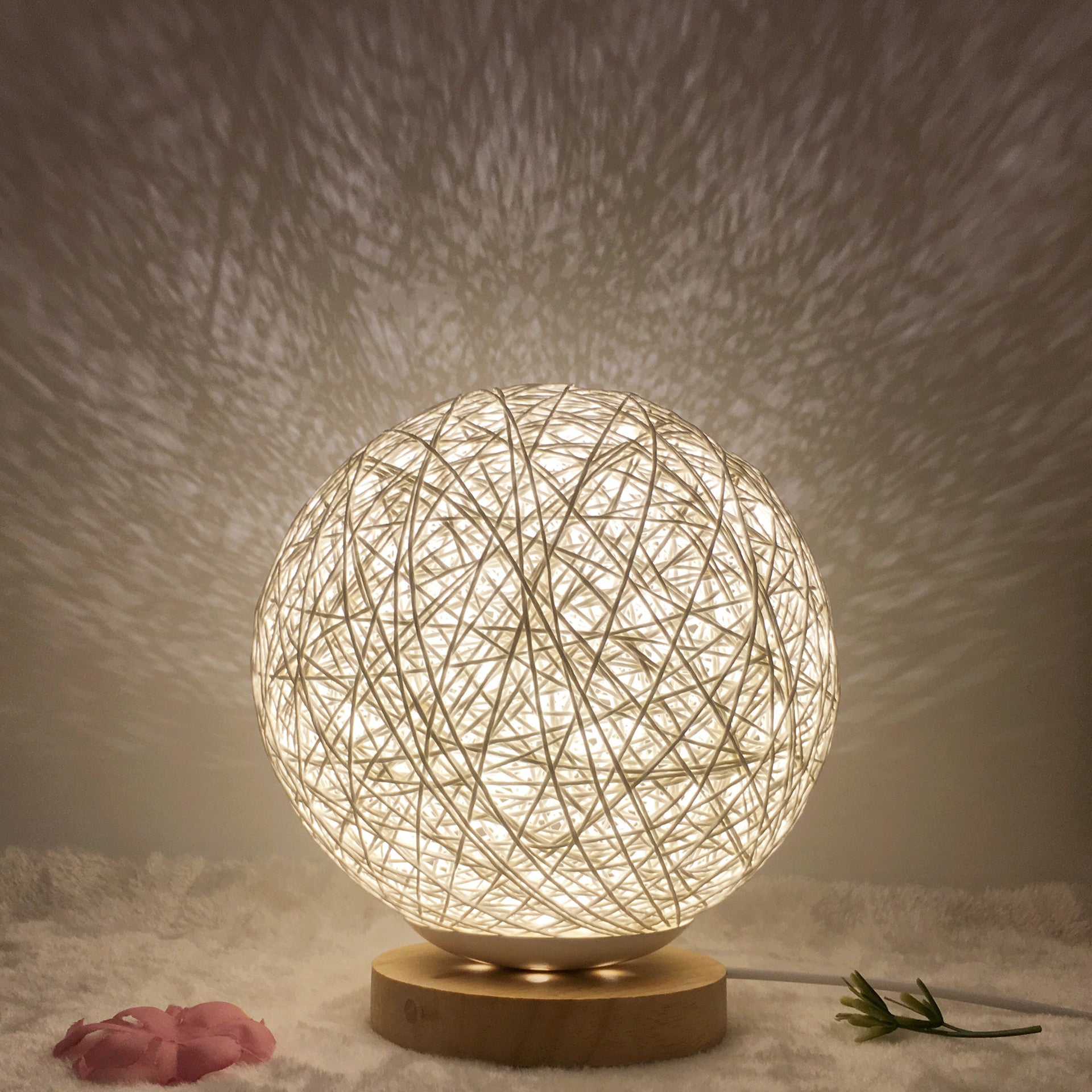 Rattan Ball LED Table Lamp | RGB Color-Changing Bedside Light