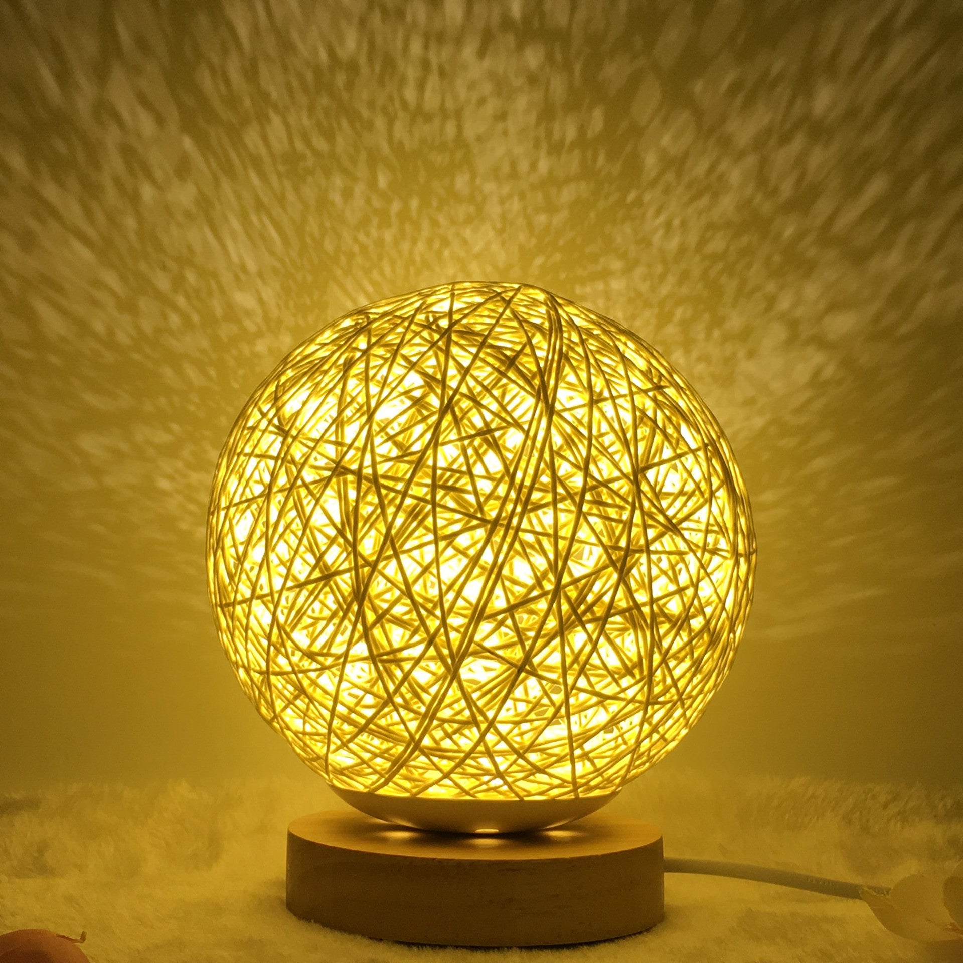 Rattan Ball LED Table Lamp | RGB Color-Changing Bedside Light