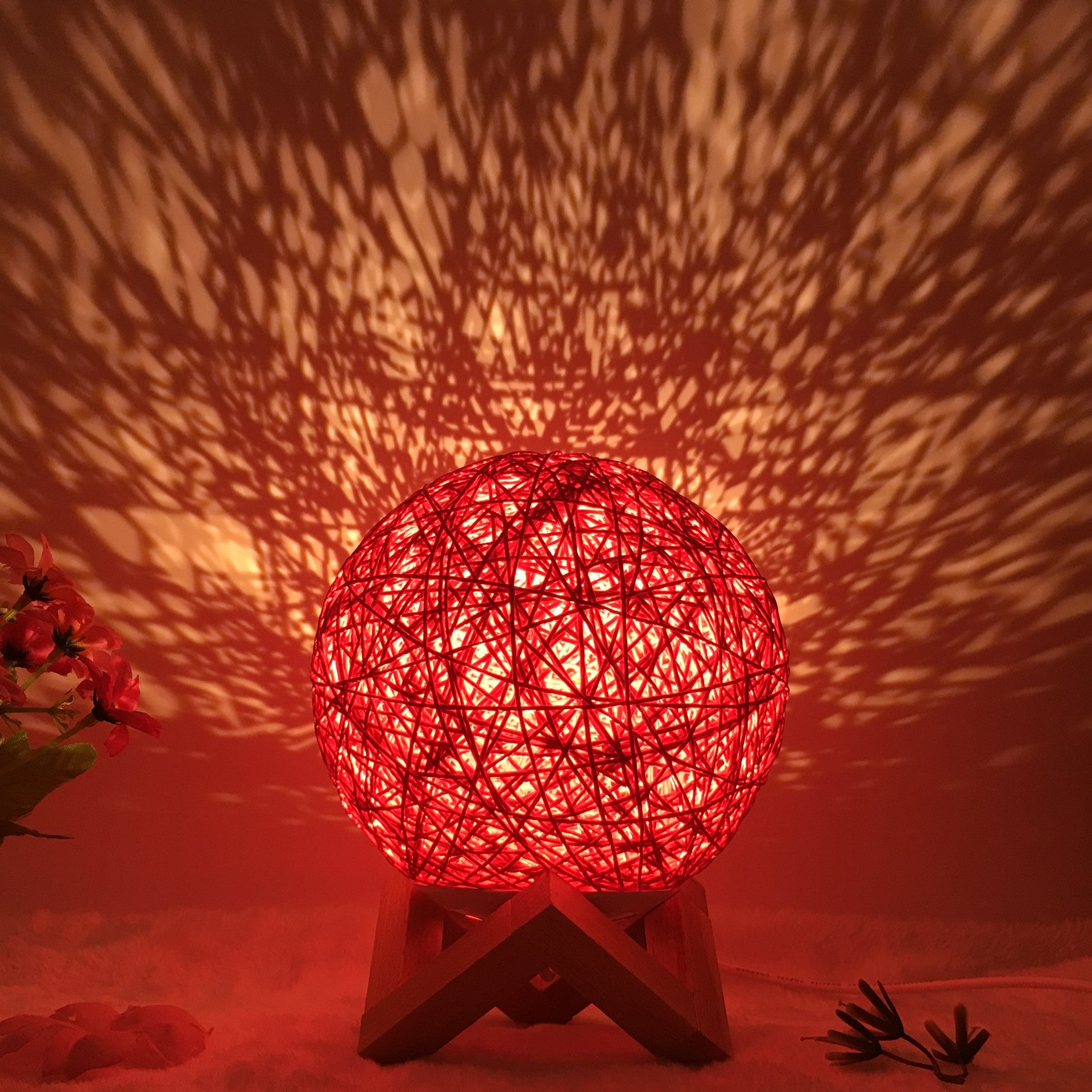 Rattan Ball LED Table Lamp | RGB Color-Changing Bedside Light