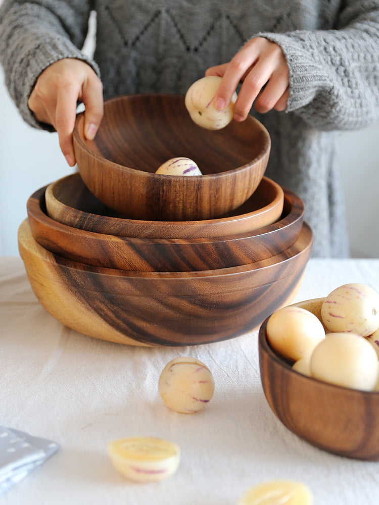 Natural Wooden Salad Bowl - Handcrafted Fruit & Serving Bowl for Kitchen & Dining