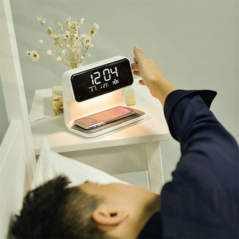 3-in-1 Bedside Lamp with Wireless Charging & LCD Alarm Clock