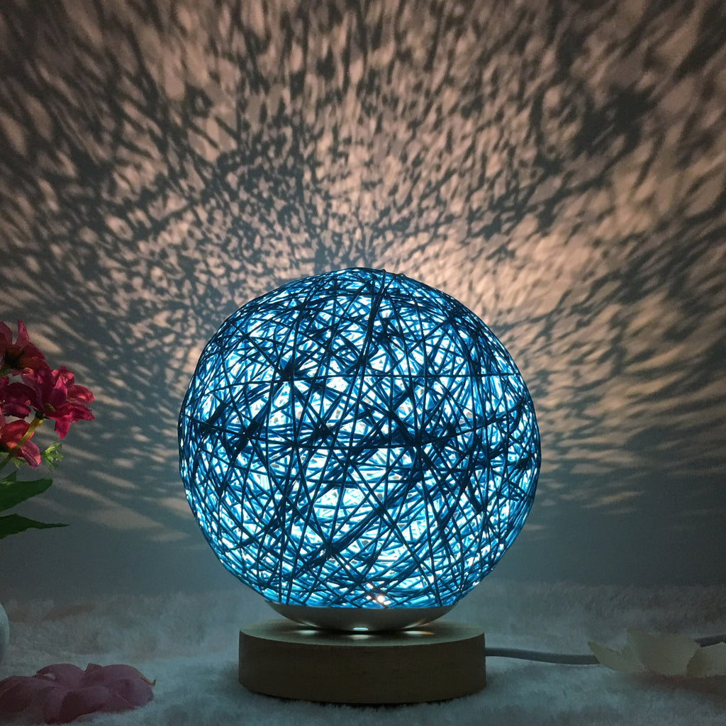 Rattan Ball LED Table Lamp | RGB Color-Changing Bedside Light