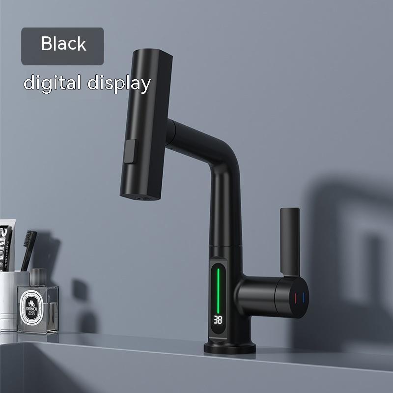 Smart LED Temperature Display Faucet with 360° Swivel & Pull-Out Sprayer