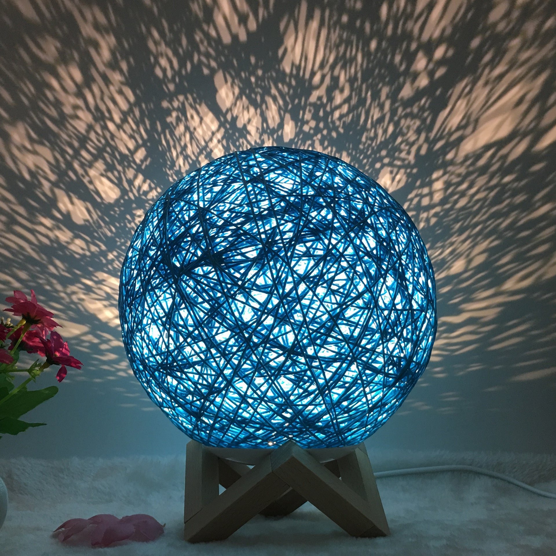 Rattan Ball LED Table Lamp | RGB Color-Changing Bedside Light