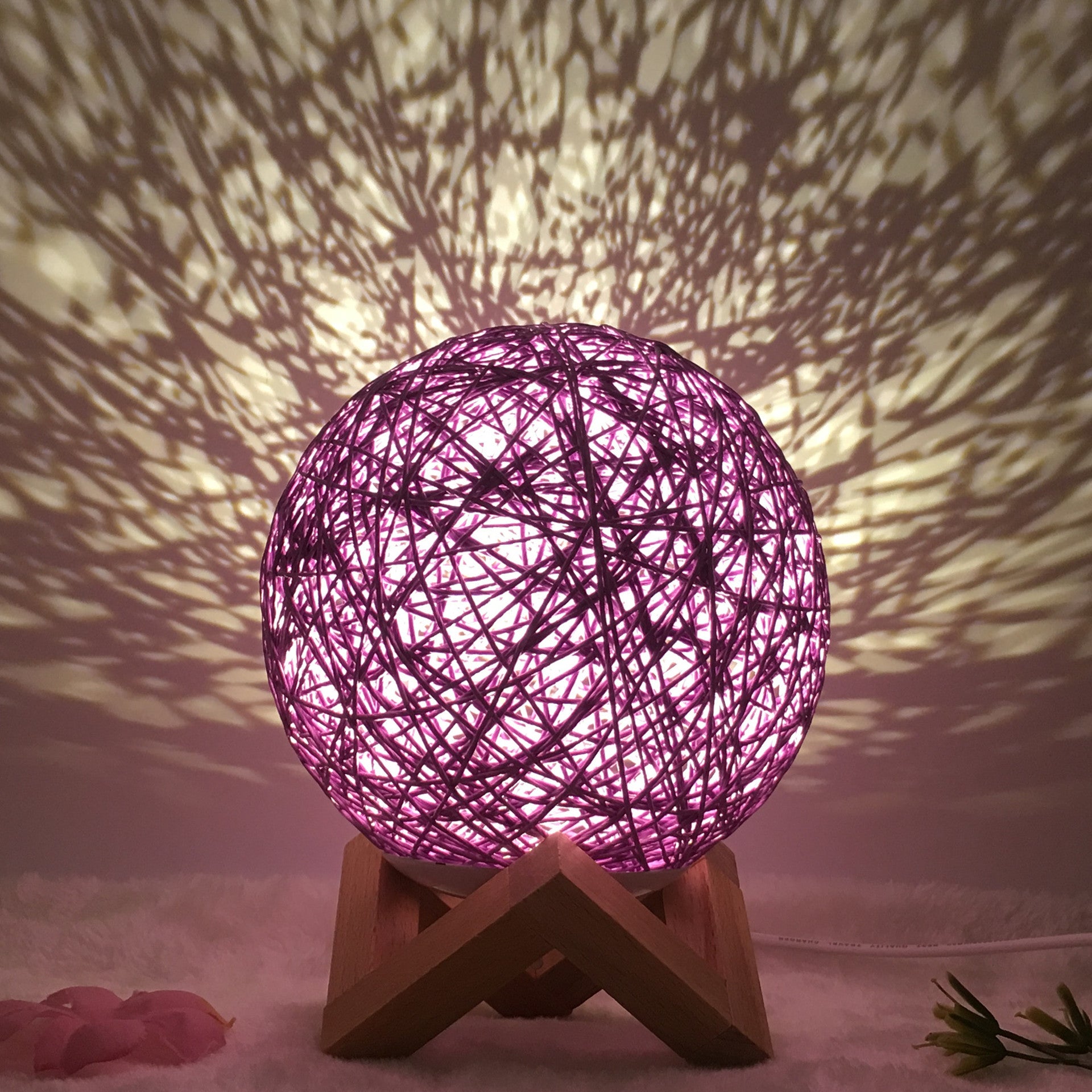 Rattan Ball LED Table Lamp | RGB Color-Changing Bedside Light