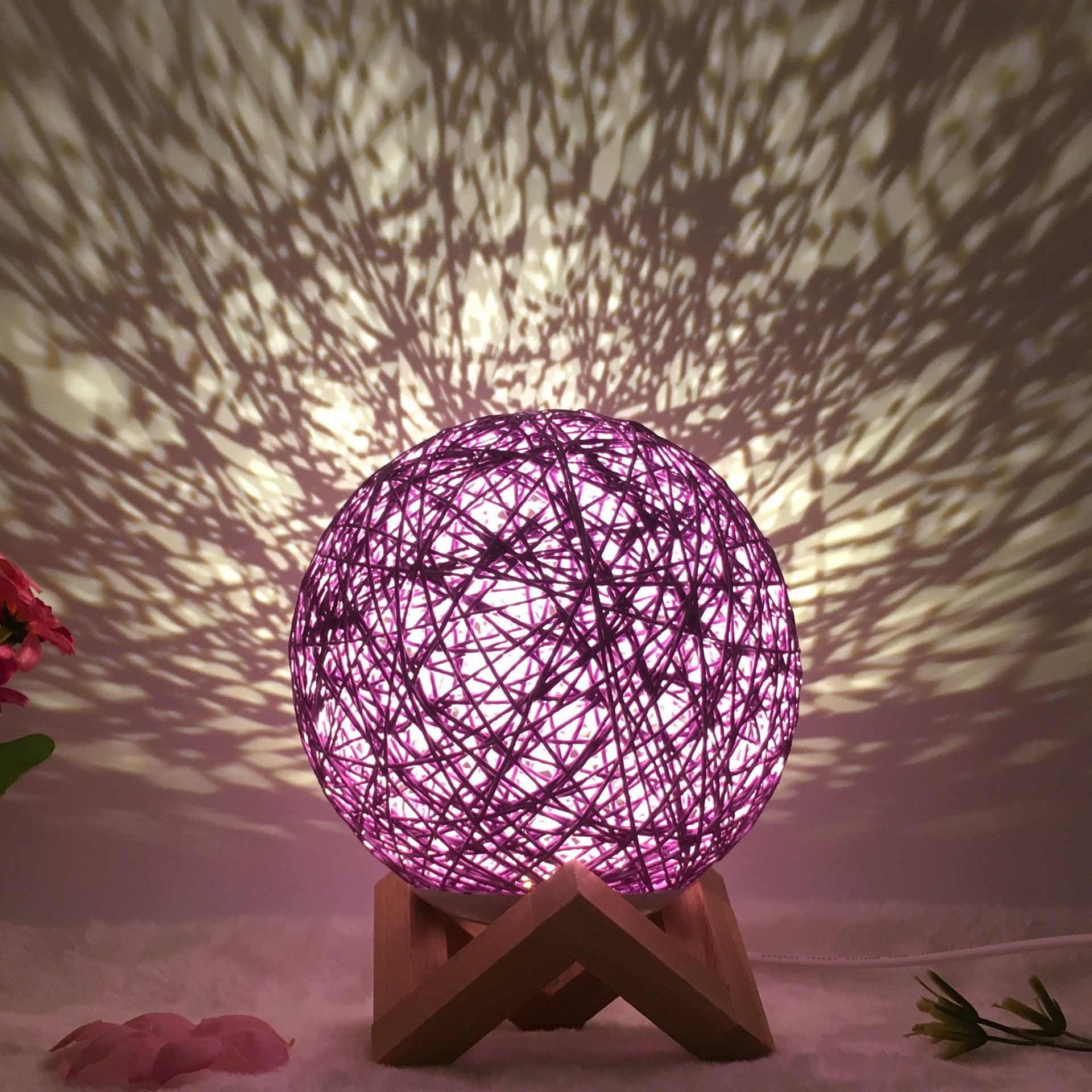 Rattan Ball LED Table Lamp | RGB Color-Changing Bedside Light