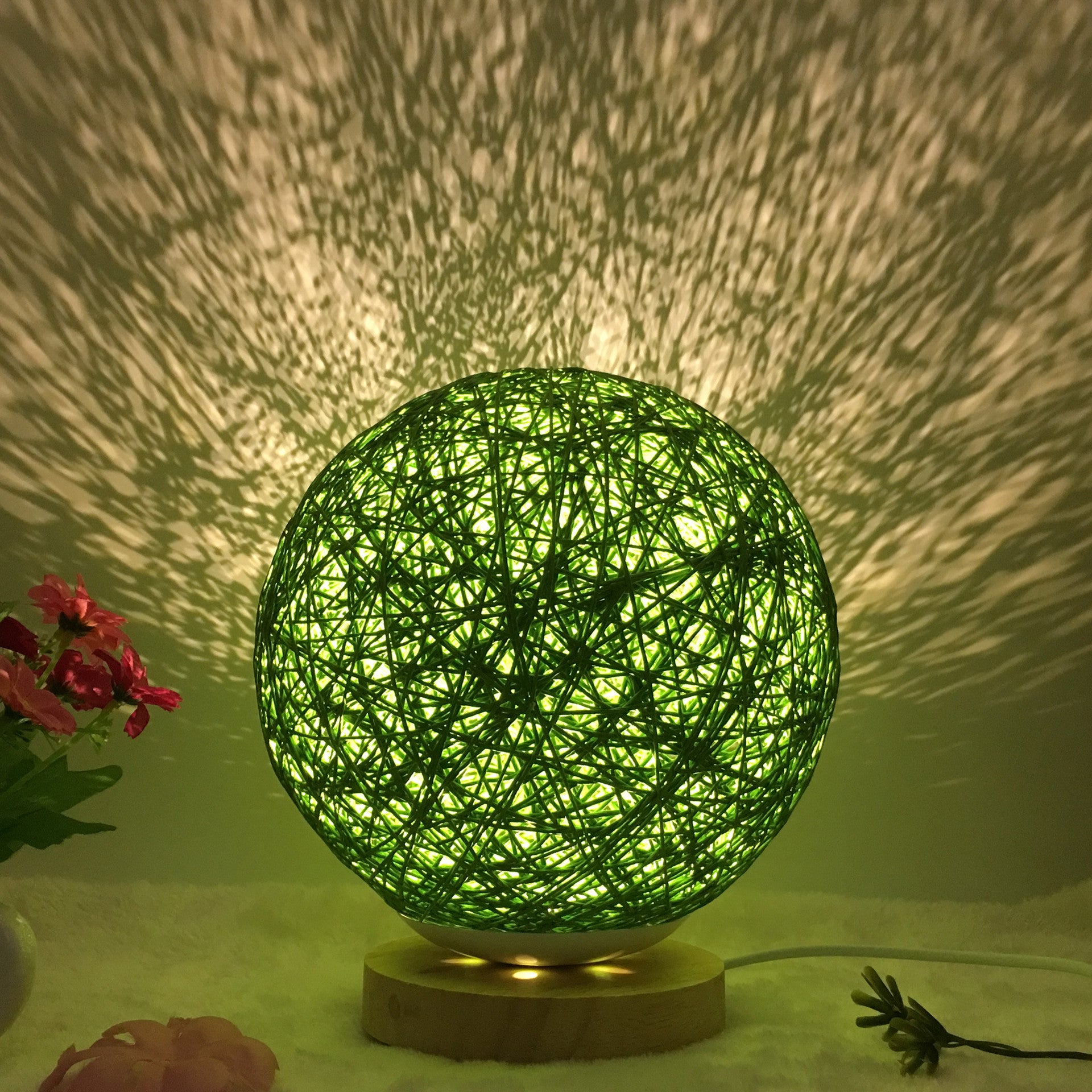 Rattan Ball LED Table Lamp | RGB Color-Changing Bedside Light
