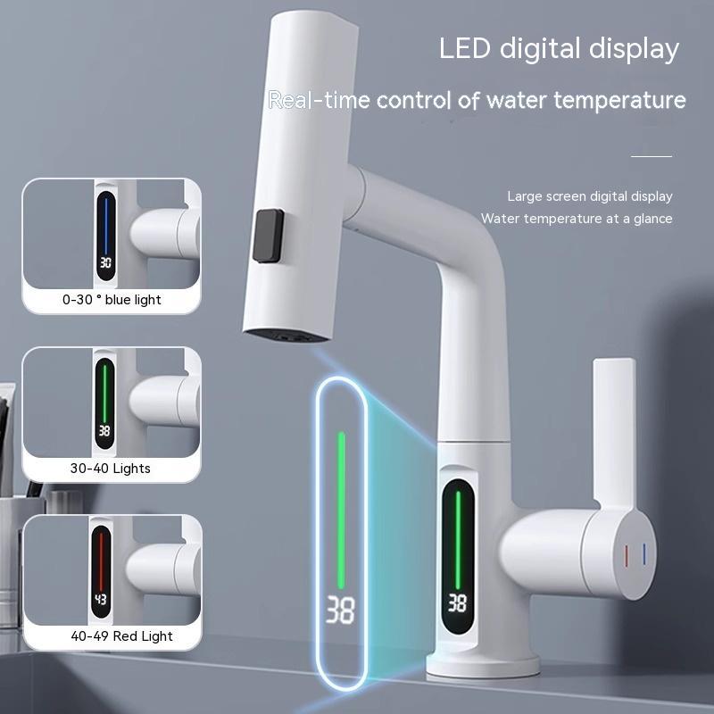 Smart LED Temperature Display Faucet with 360° Swivel & Pull-Out Sprayer