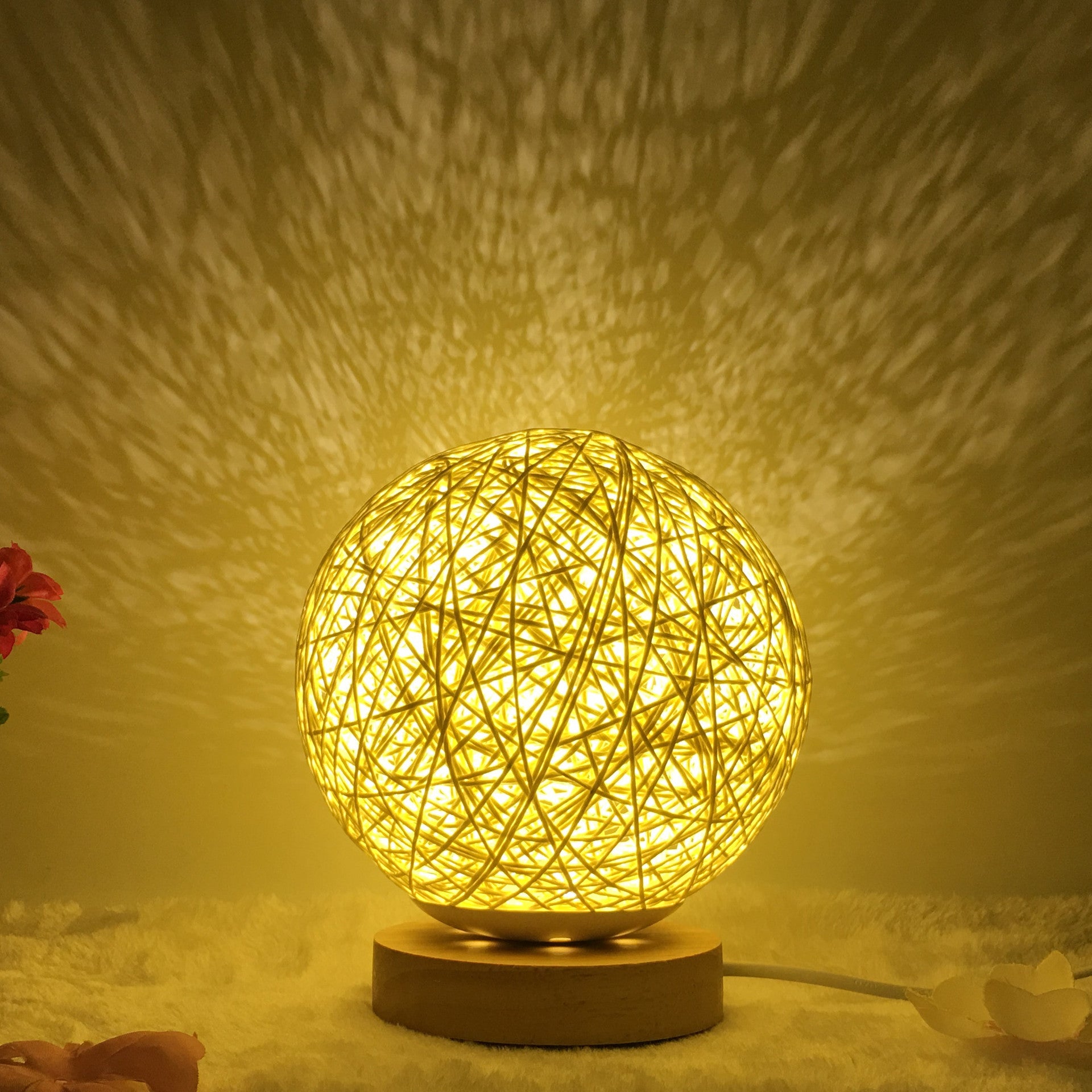 Rattan Ball LED Table Lamp | RGB Color-Changing Bedside Light