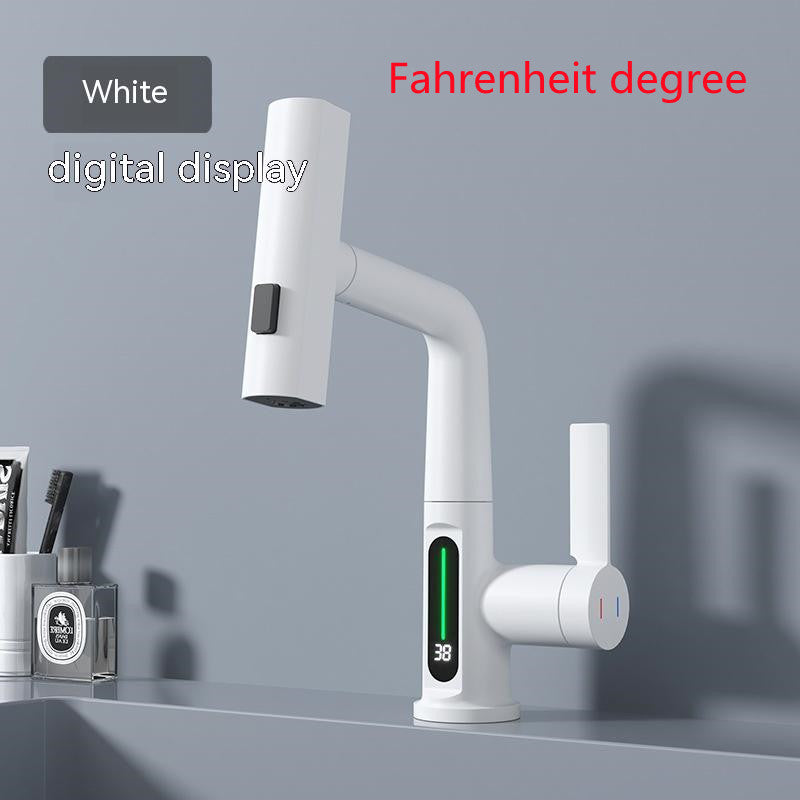 Smart LED Temperature Display Faucet with 360° Swivel & Pull-Out Sprayer