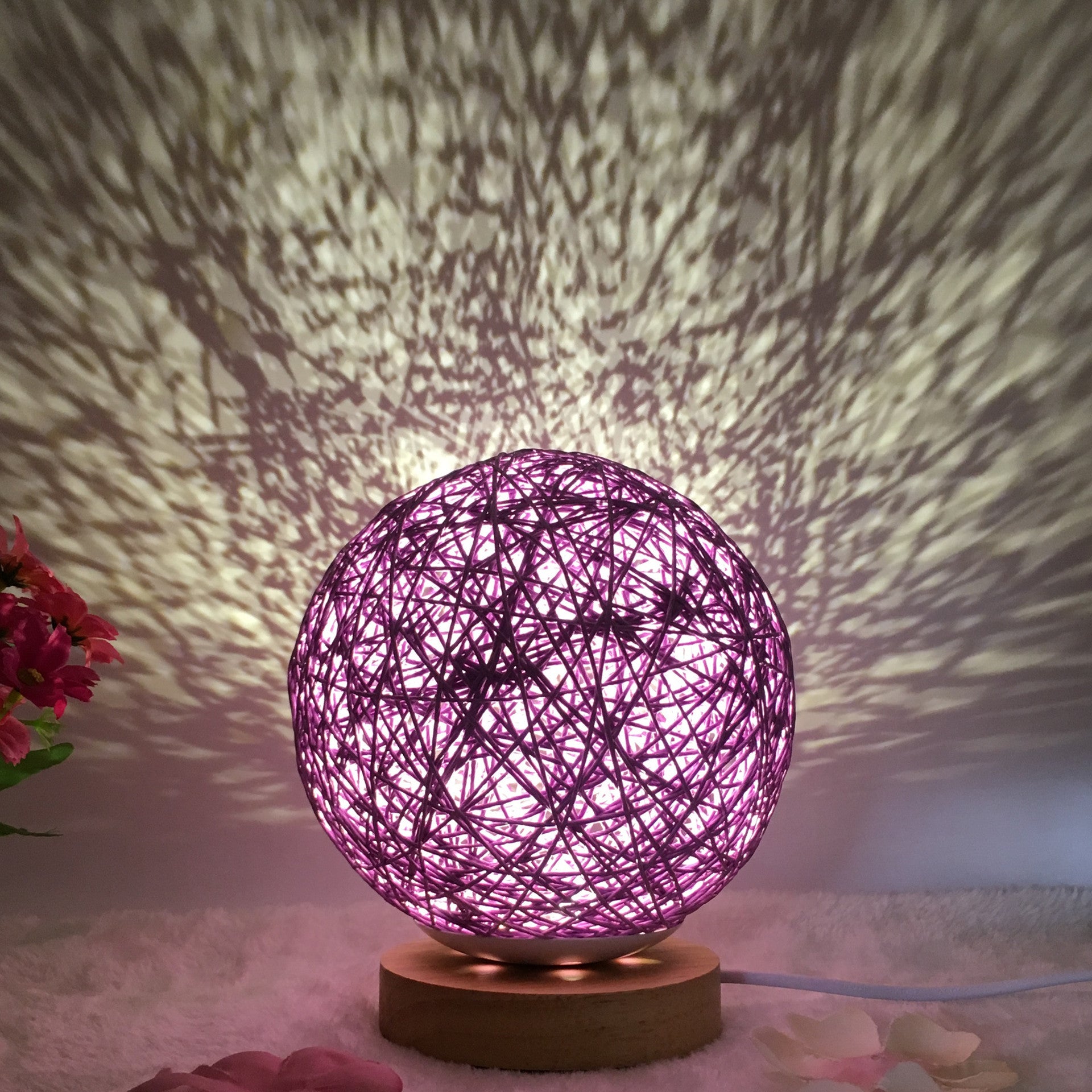 Rattan Ball LED Table Lamp | RGB Color-Changing Bedside Light