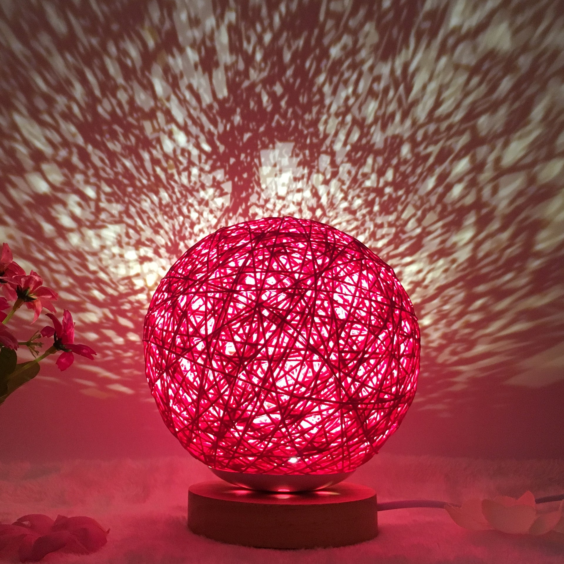 Rattan Ball LED Table Lamp | RGB Color-Changing Bedside Light