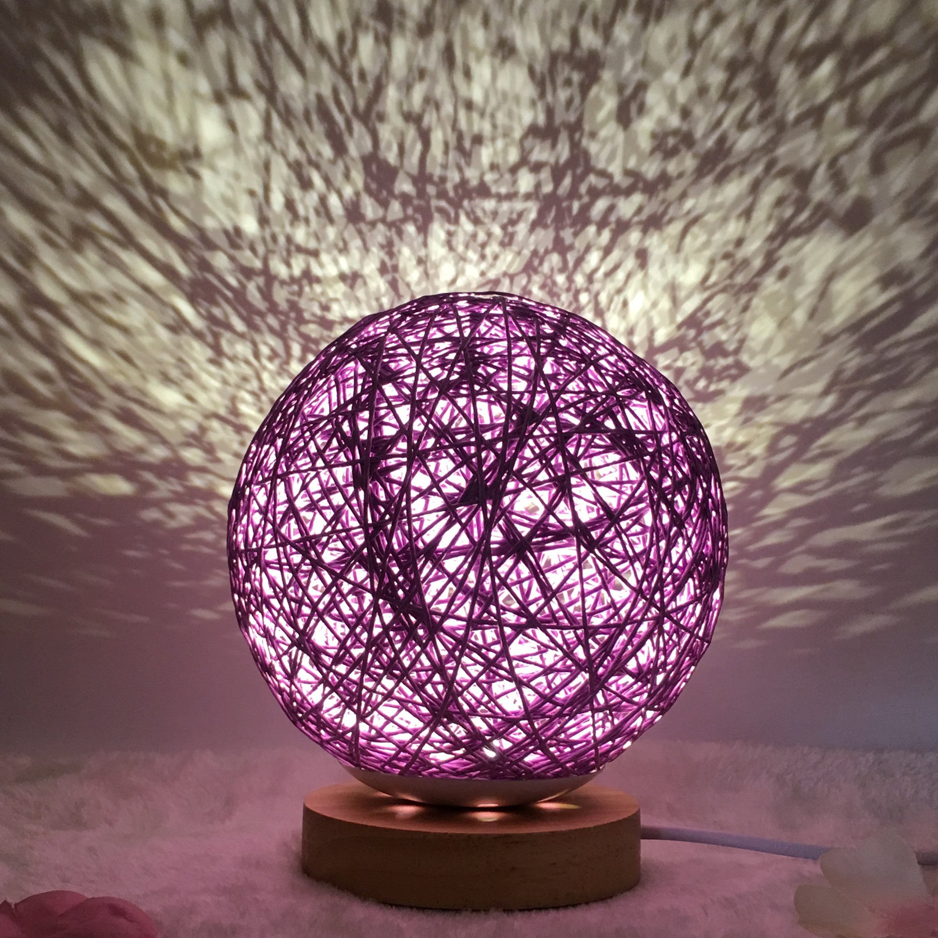 Rattan Ball LED Table Lamp | RGB Color-Changing Bedside Light