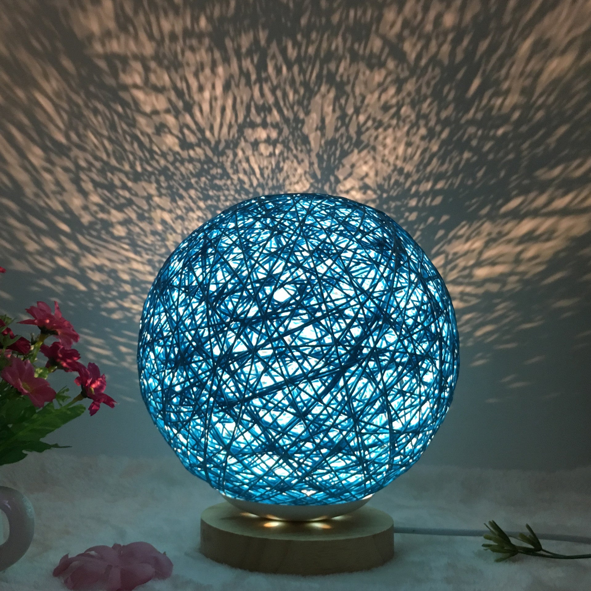 Rattan Ball LED Table Lamp | RGB Color-Changing Bedside Light