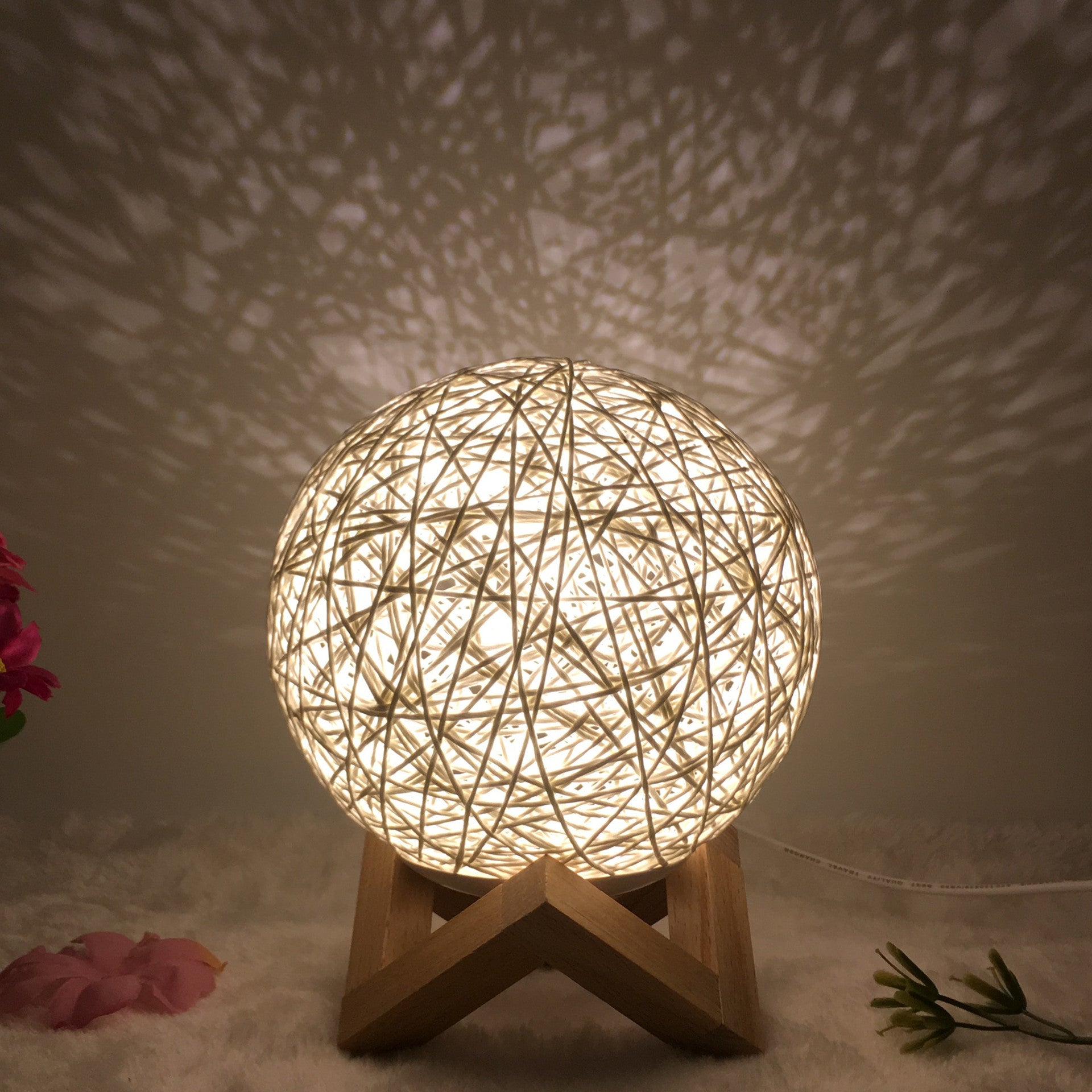 Rattan Ball LED Table Lamp | RGB Color-Changing Bedside Light