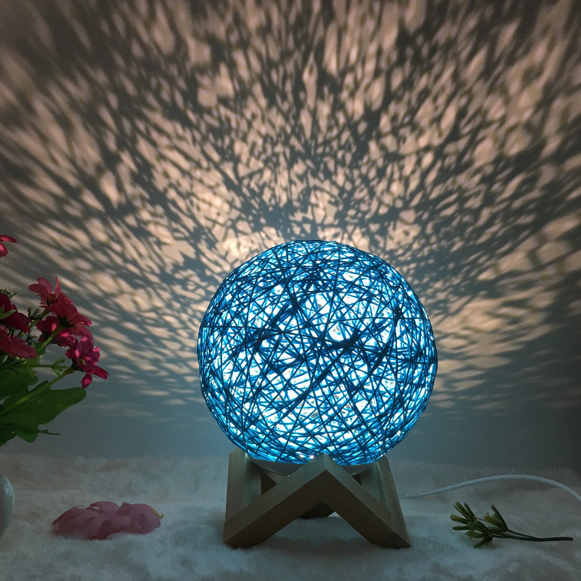 Rattan Ball LED Table Lamp | RGB Color-Changing Bedside Light