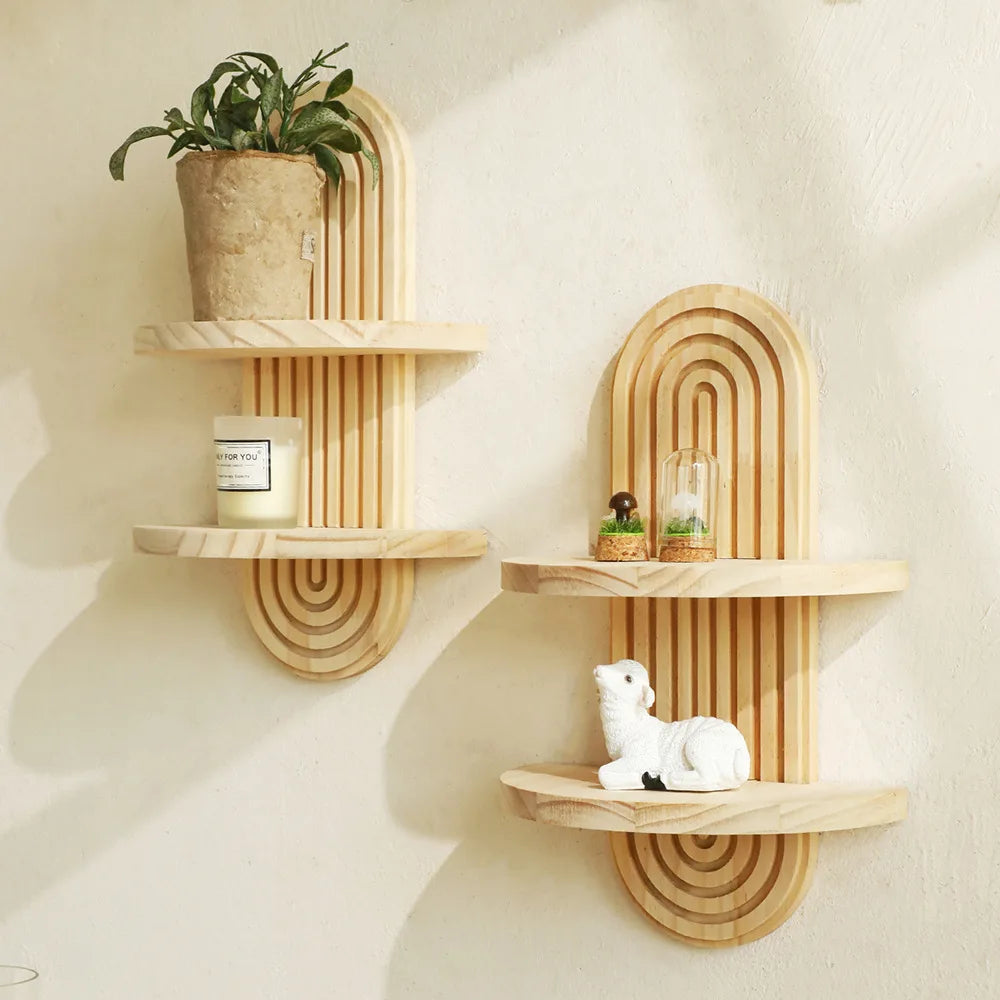 Boho Style Wooden Wall Mounted Shelves