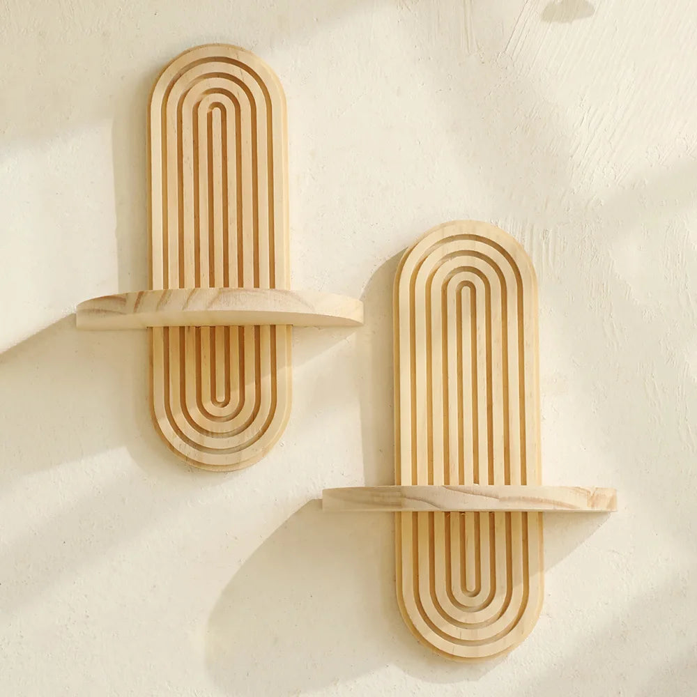 Boho Style Wooden Wall Mounted Shelves