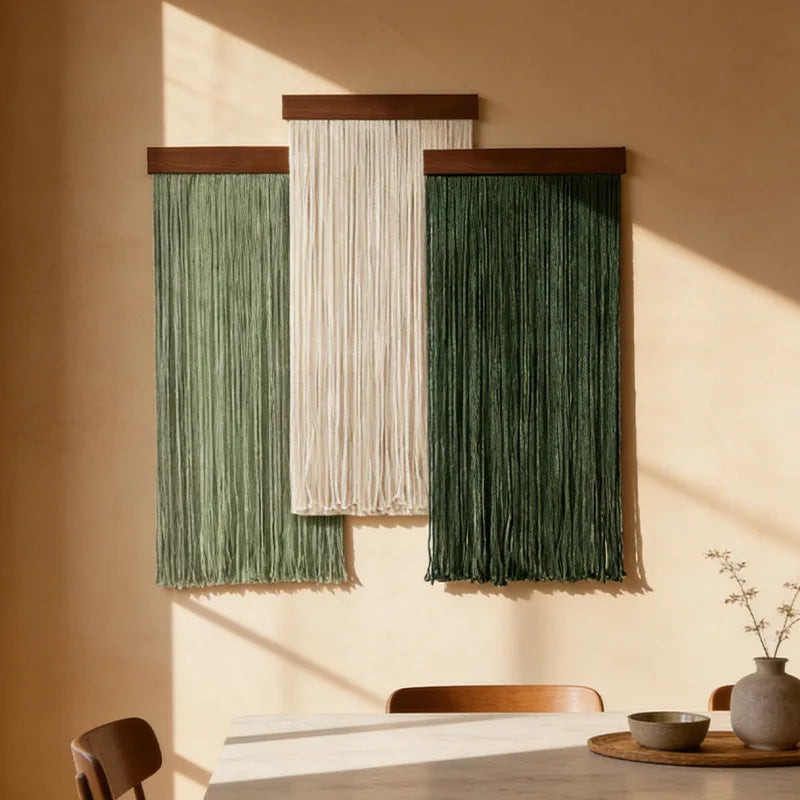 Boho Decor Wooden Wall Art Hanging Tapestry With Tassel