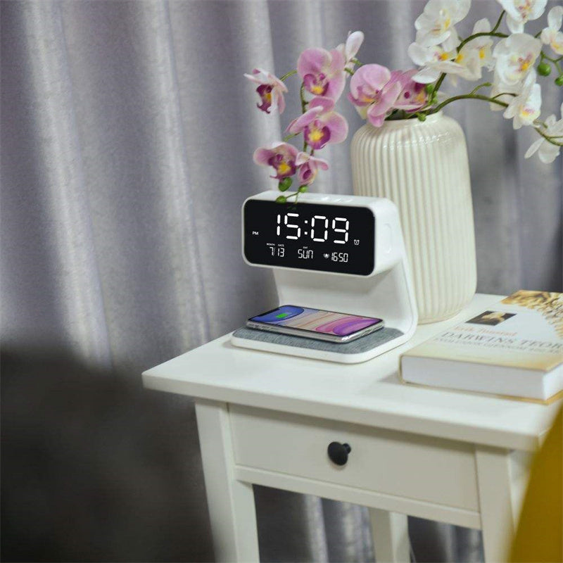 3-in-1 Bedside Lamp with Wireless Charging & LCD Alarm Clock