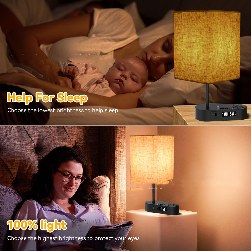 Bluetooth Fabric Table Lamp with Alarm Clock – Ambient LED Bedside Light