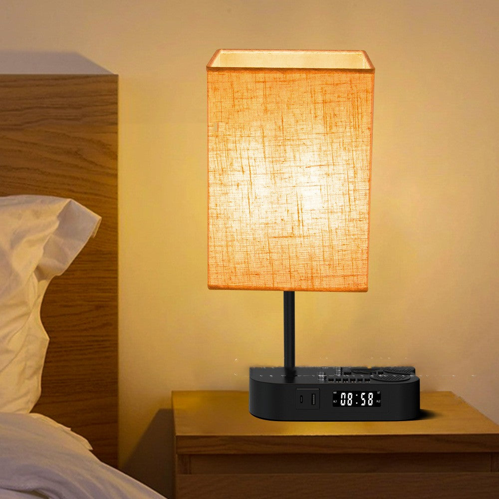 Bluetooth Fabric Table Lamp with Alarm Clock – Ambient LED Bedside Light