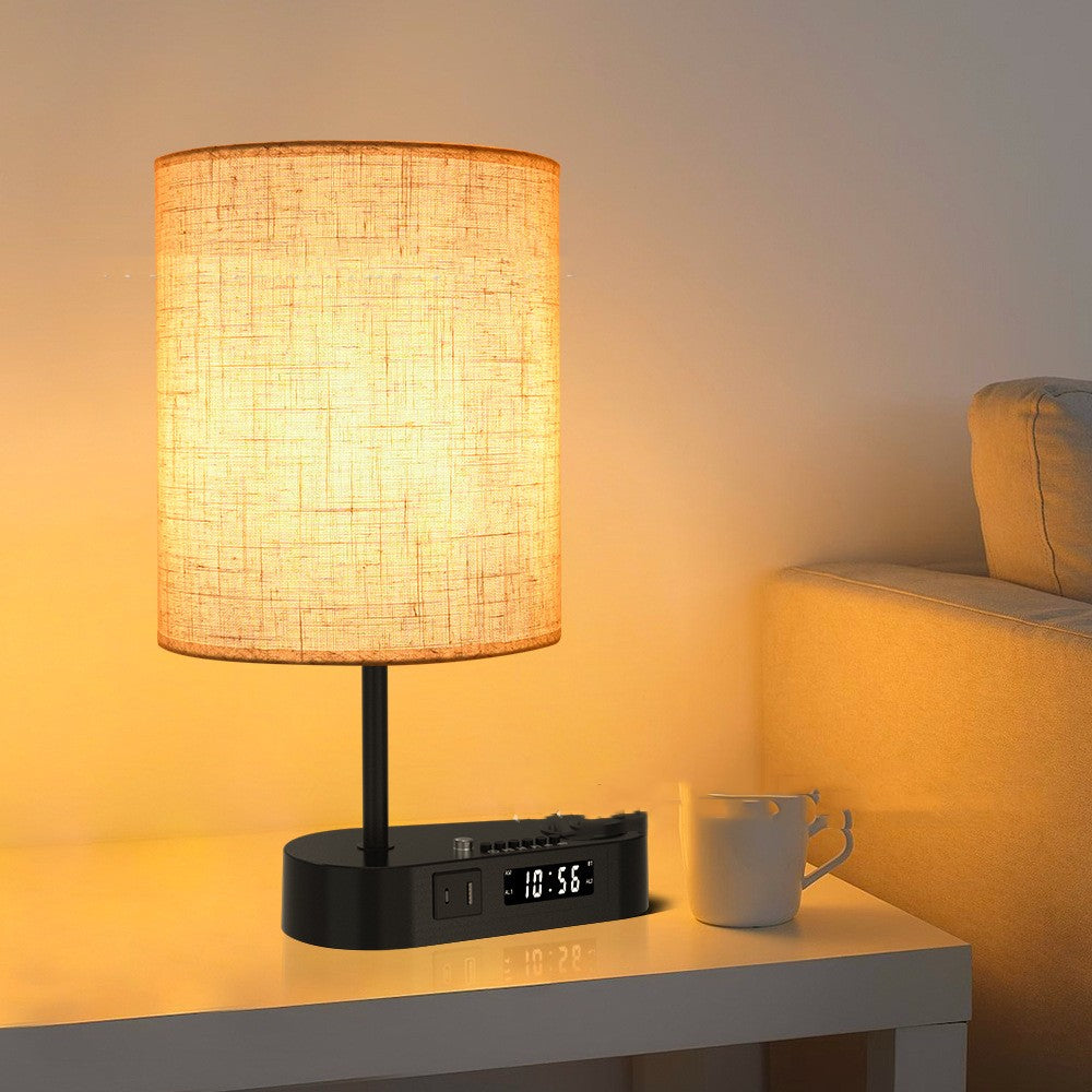 Bluetooth Fabric Table Lamp with Alarm Clock – Ambient LED Bedside Light